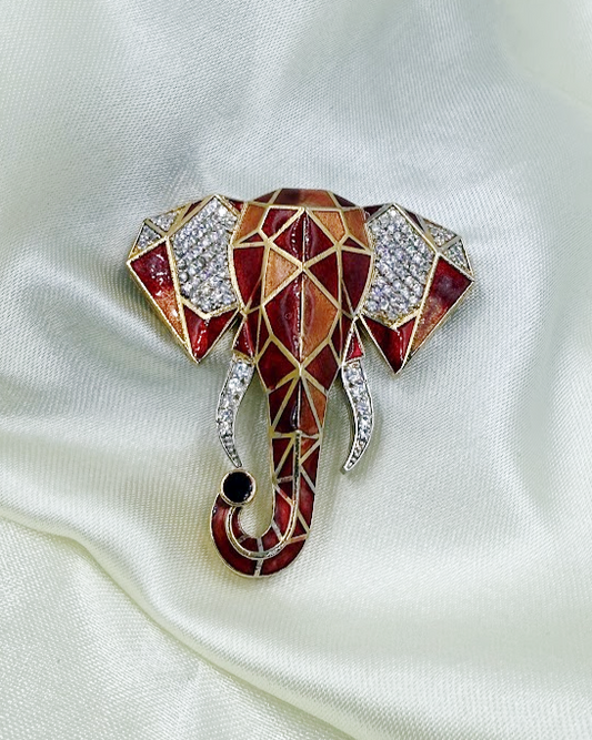Meenakari Elephant Brooch in Amber Orange