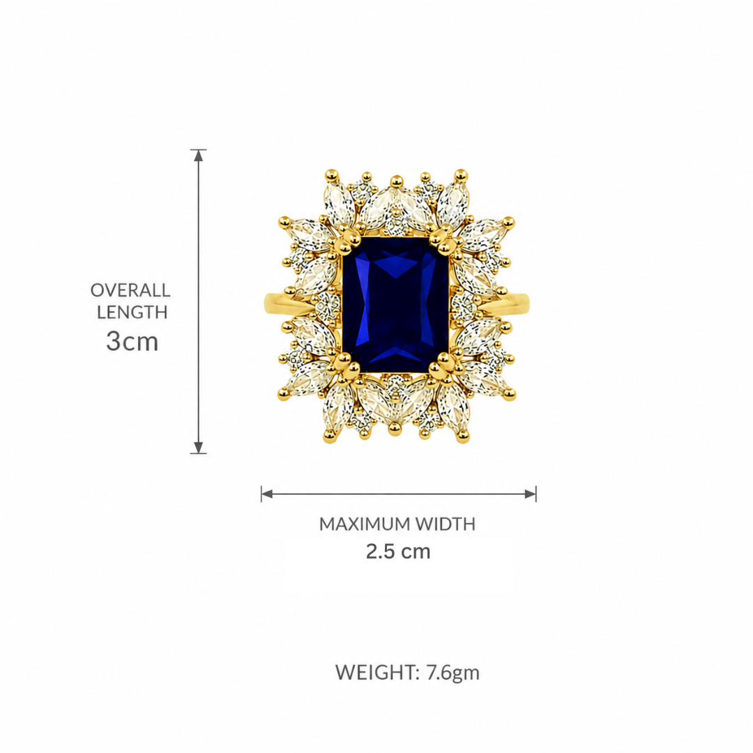 Deep Blue Floral Halo Statement Ring