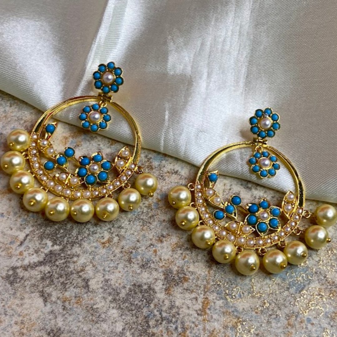 22KT Gold-Plated Turquoise Floral Bali Earrings