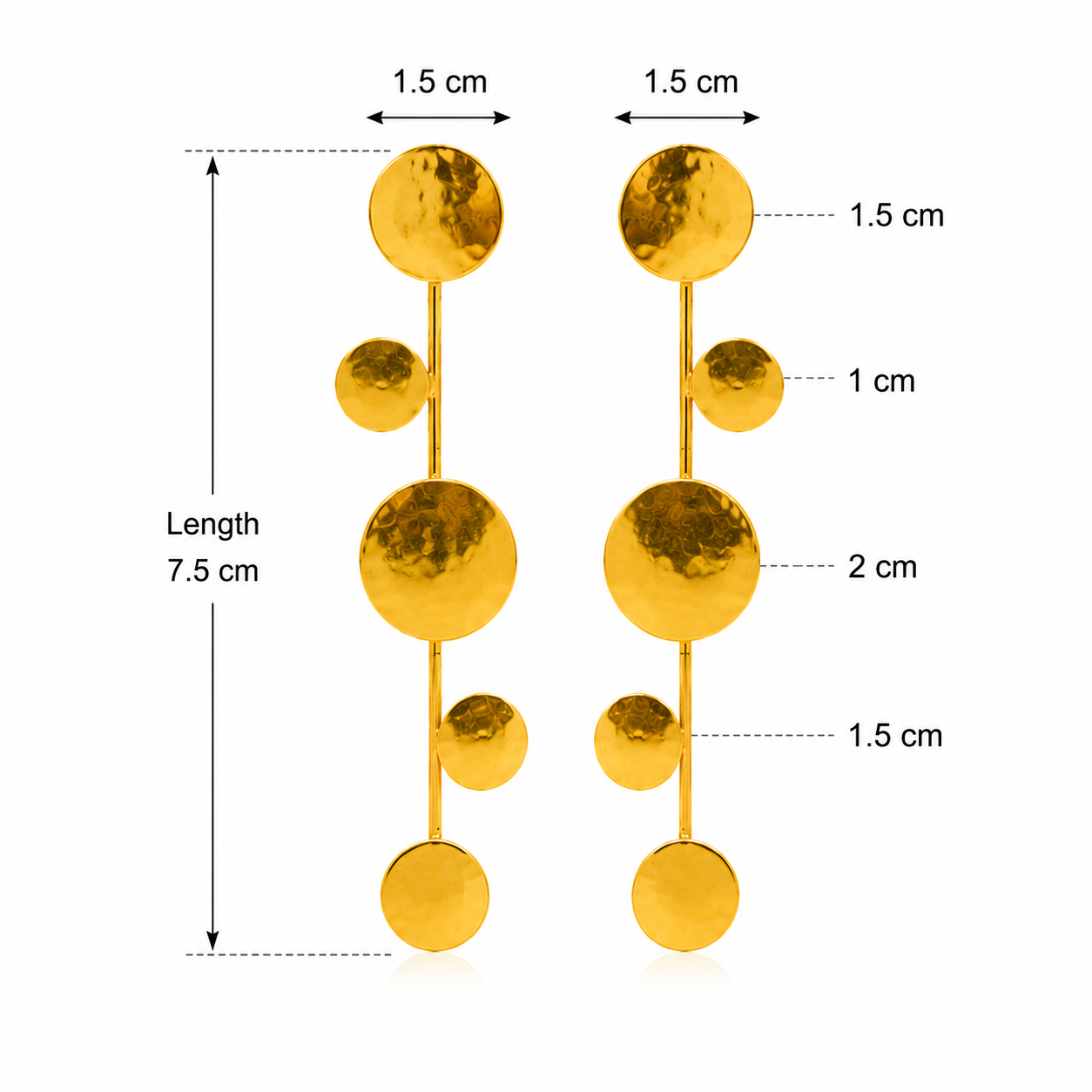 Abstract Gold Drop Earrings with Floating Disc Design