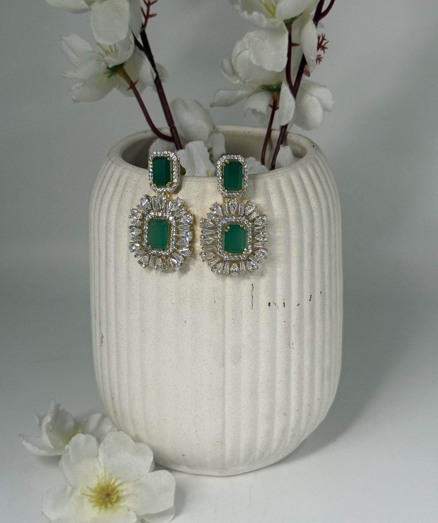 Green Stone Halo Earrings