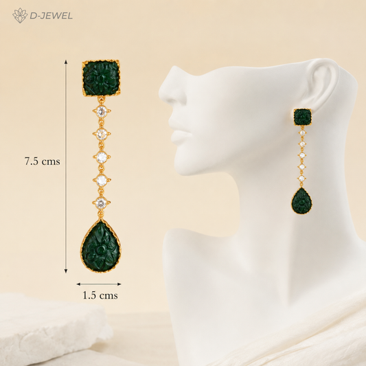 Carved Stone Green Drop Earrings
