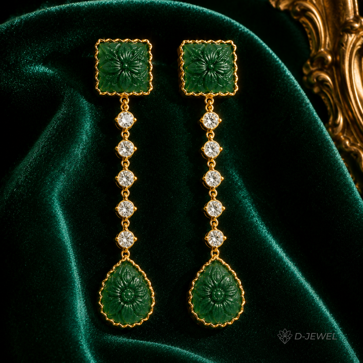 Carved Stone Green Drop Earrings