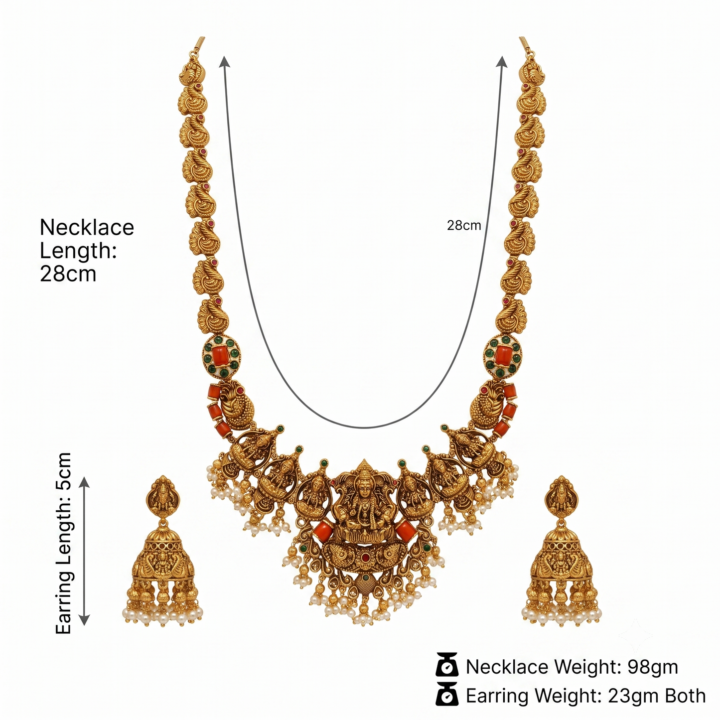 Antique Temple Lakshmi Necklace Set with Pearl Jhumka Earrings
