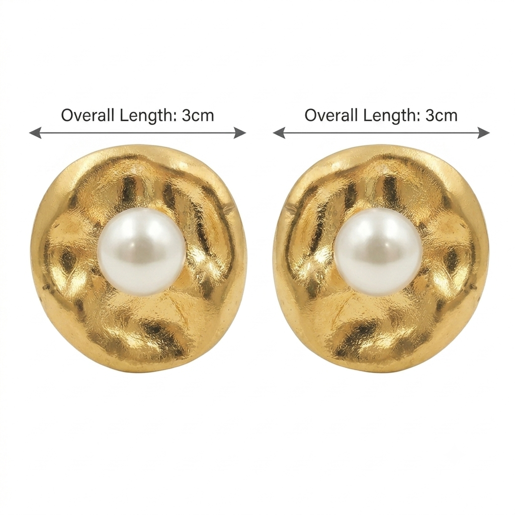 Bold 22KT Gold-Plated Pearl Centre Hammered Stud Earrings