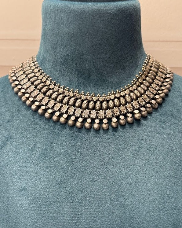 Layered Ghungroo Oxidised Collar Necklace