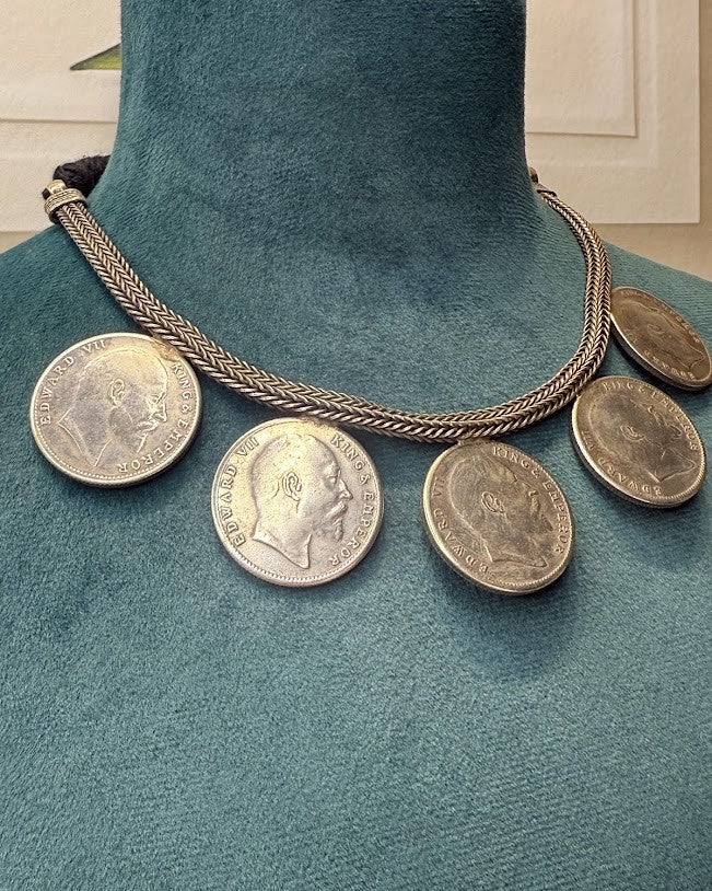 Edward VII Coin Oxidised Hasli Necklace