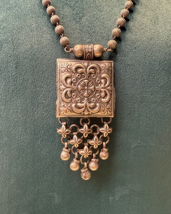 Floral Taweez Oxidised Pendant Necklace