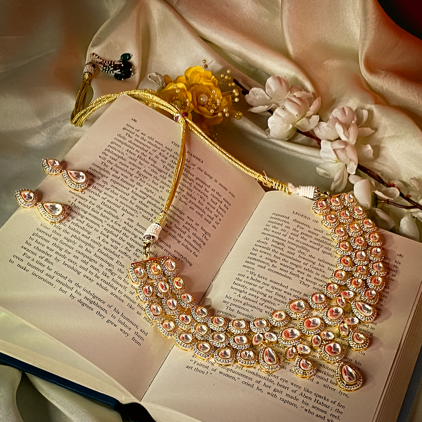 White Kundan Short Necklace Set with Drop Earrings