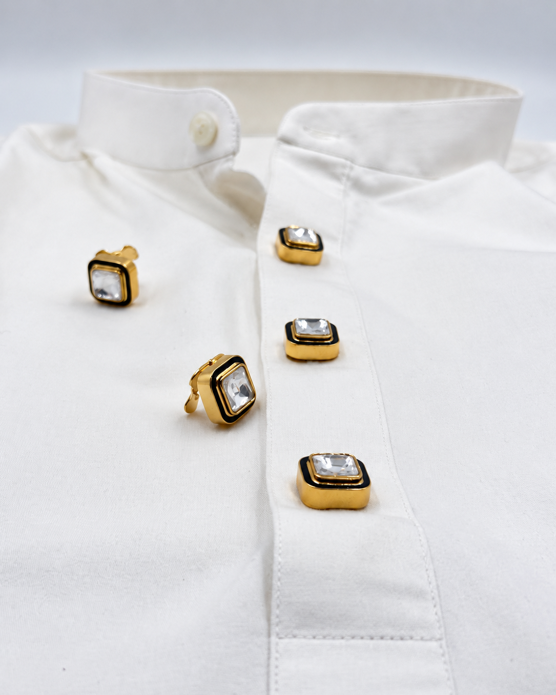White Kundan Shirt Button Covers
