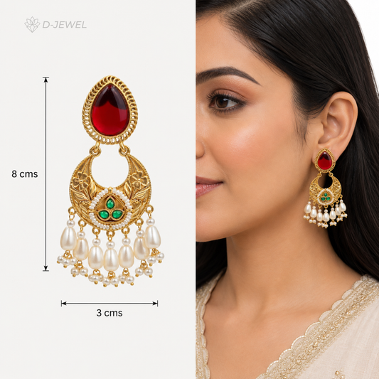 Pearl Tassel Chandbali Earrings