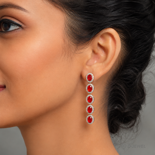 Bold Red Crystal Halo Cocktail Drop Earrings for Parties