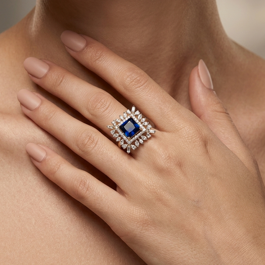 Square Cut Blue Statement Cocktail Ring