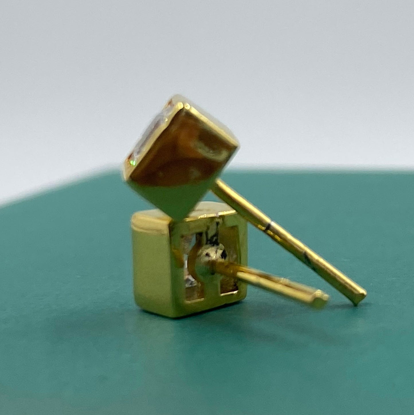 Men’s Square Crystal Stud Earrings, 22KT Gold Plated