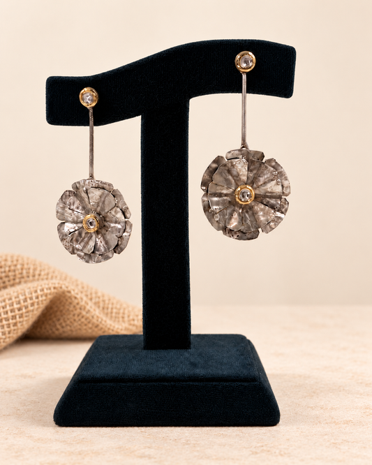 Oxidized Textured Floral Brass Drop Earrings