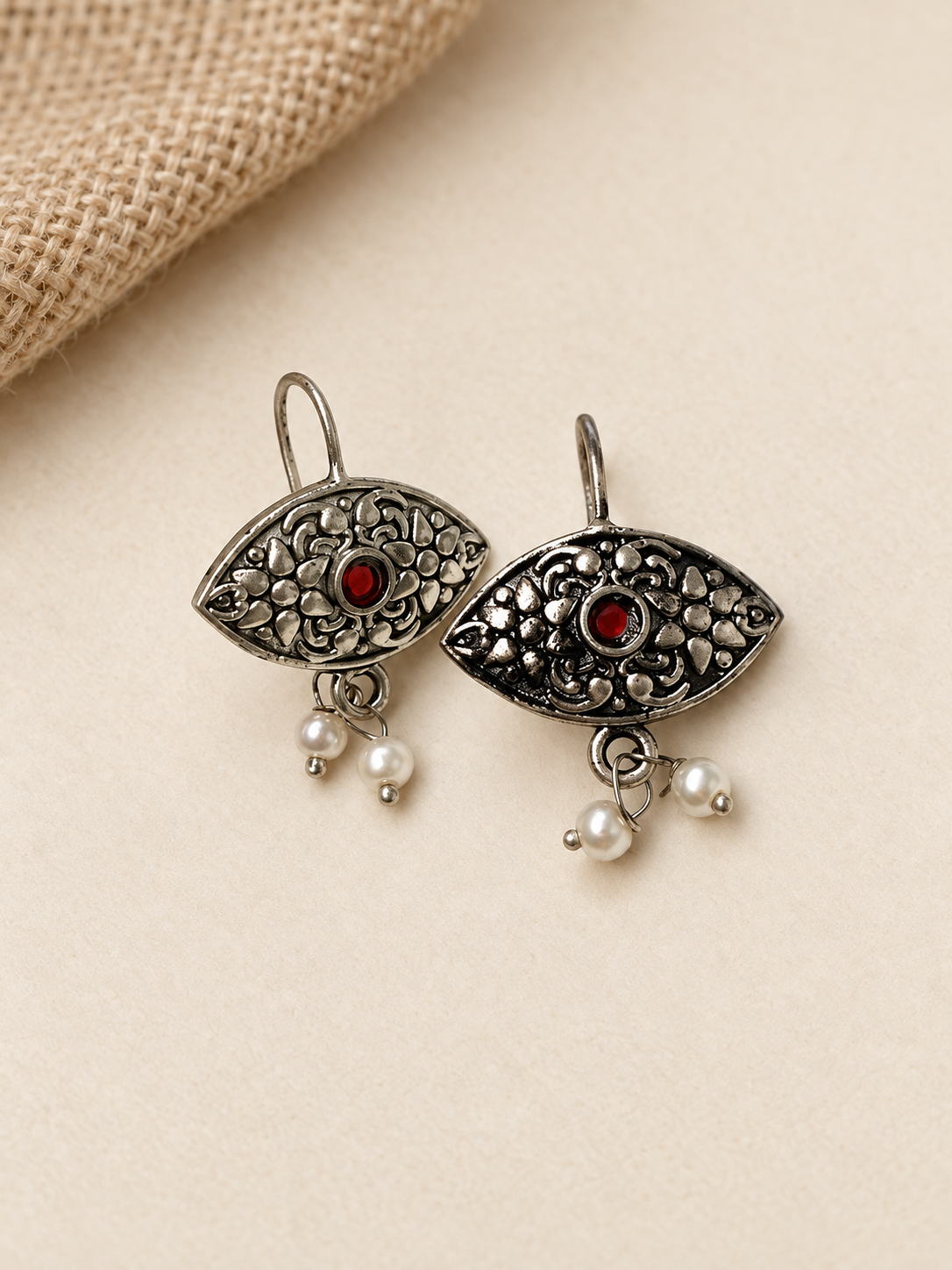 Oxidized Red Marquise Evil-Eye Hook Earrings