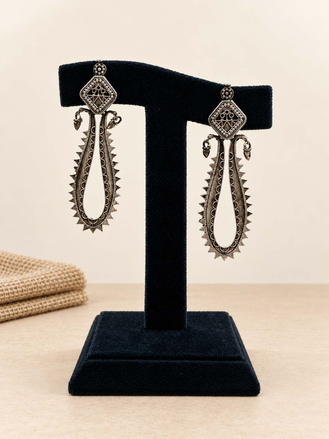 Oxidized Ganesha Spiked-Loop Brass Earrings