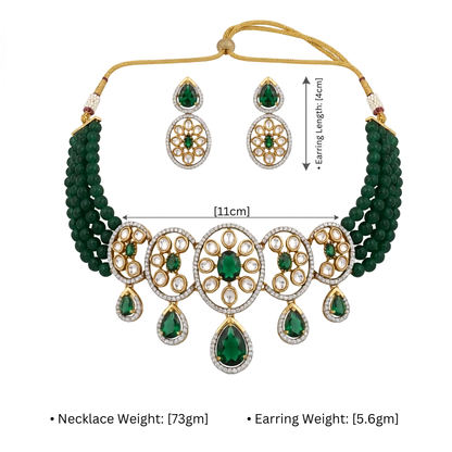 Green Beaded Kundan Choker Necklace Set with Drop Earrings