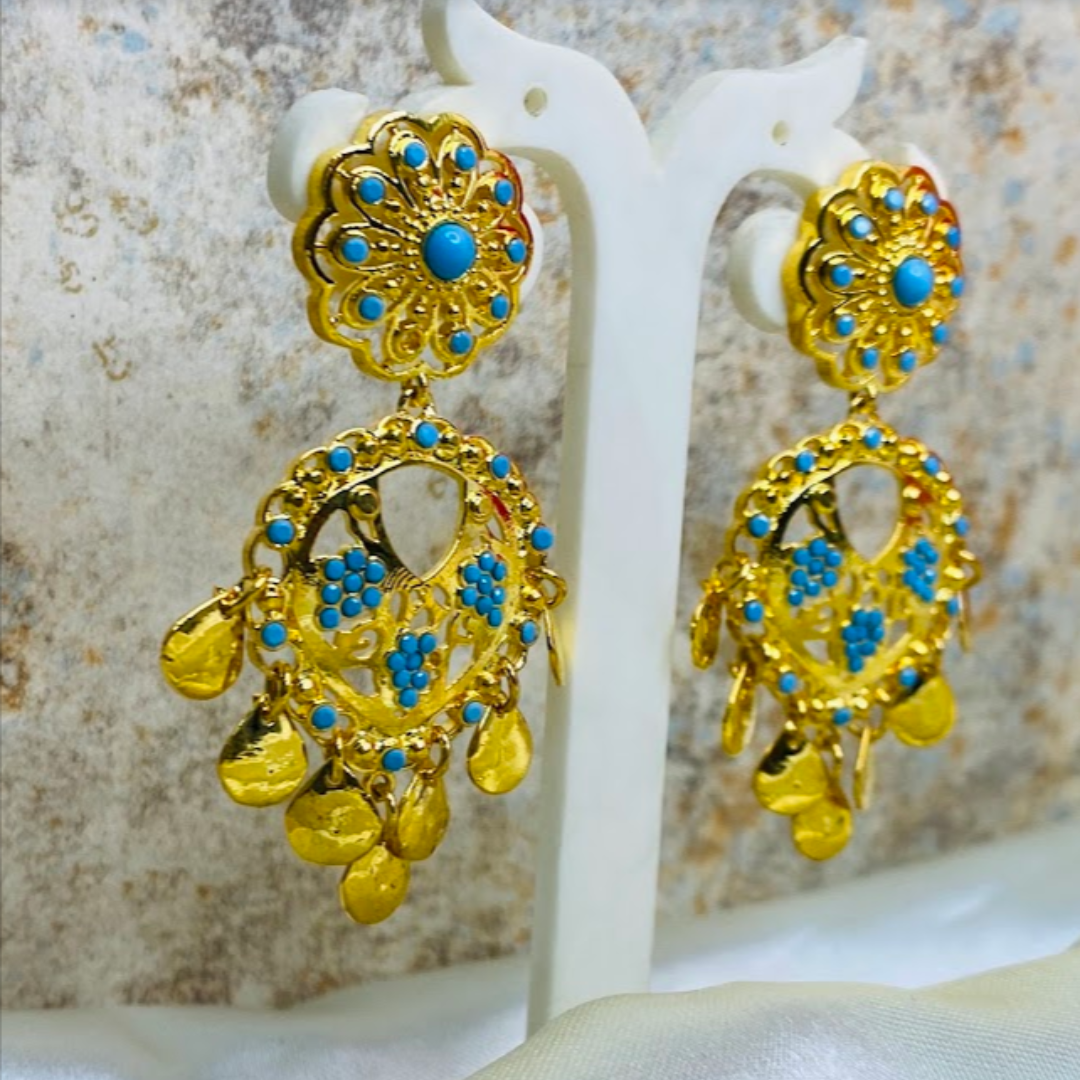 Traditional Firoza Floral Dangle Earrings