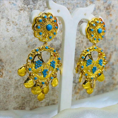 Traditional Firoza Floral Dangle Earrings
