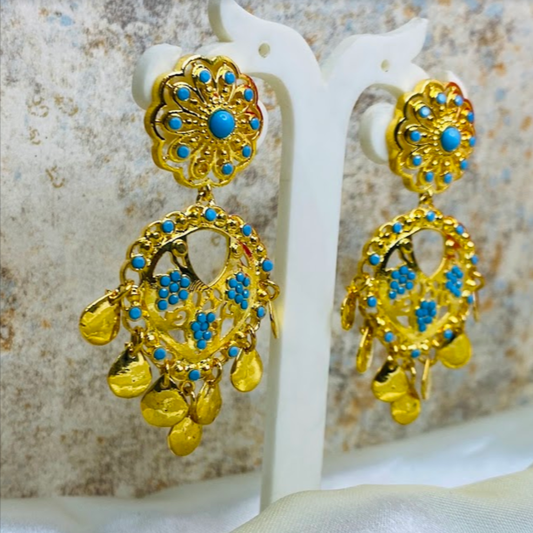 Traditional Firoza Floral Dangle Earrings