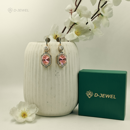 Gold Plated Pink Oval Radiant Drop Earrings for Parties