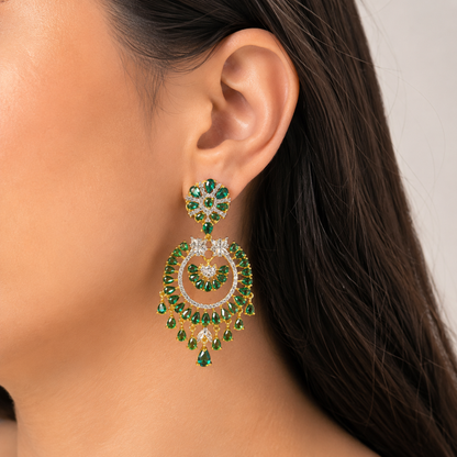 Emerald Green Crystal Chandbali Earrings for Festive Glam