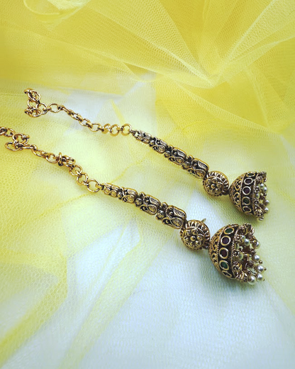 Long Paisley Kemp Temple Jhumka Earrings