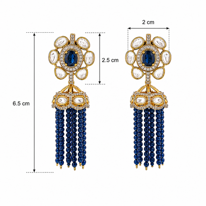 Royal Blue Kundan Tassel Jhumka Earrings Gold Plated
