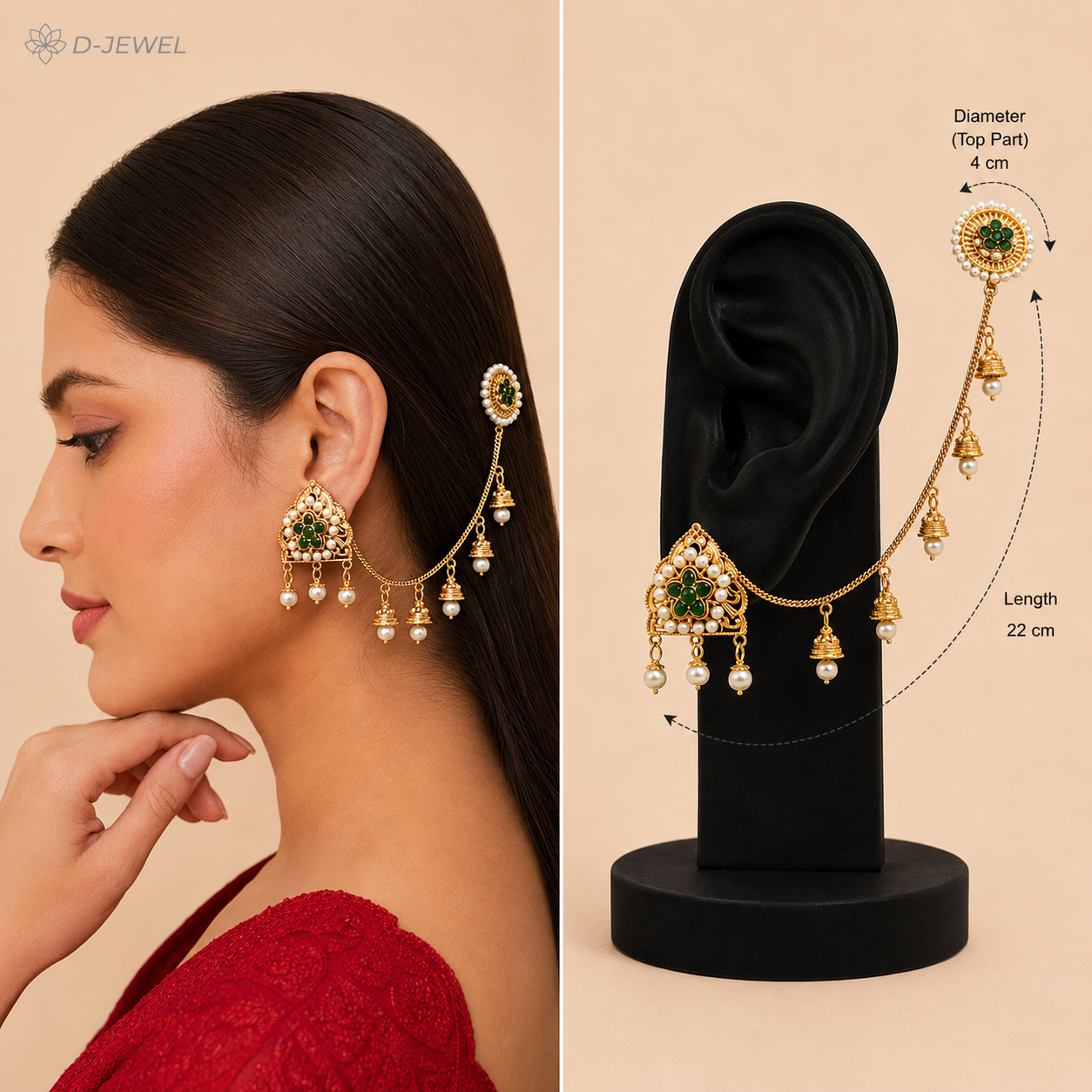 Traditional Pearl Chain Earrings with Taana