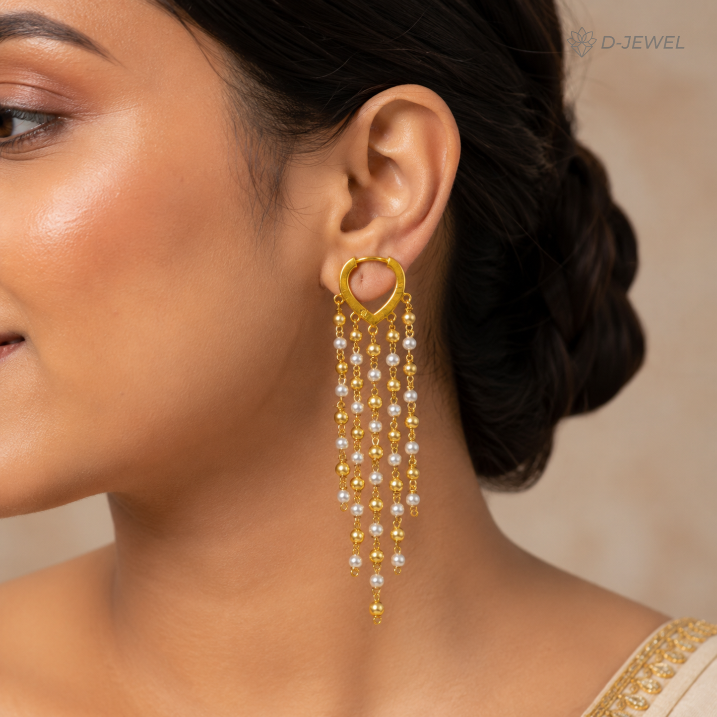 Gold Plated Pearl Tassel Drop Earrings