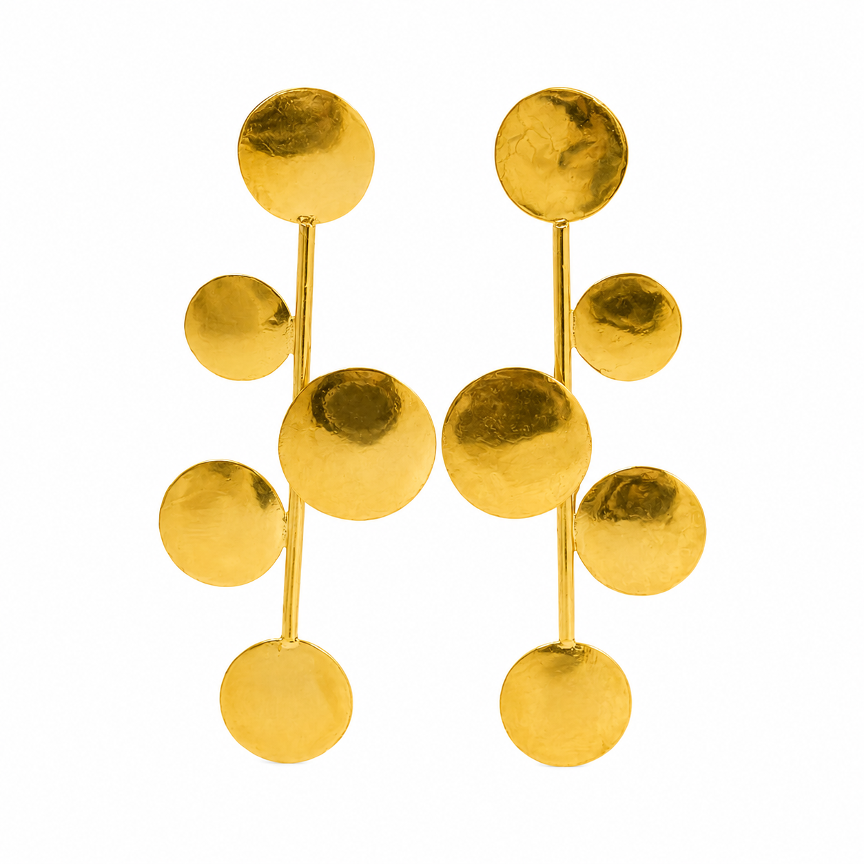 Abstract Gold Drop Earrings with Floating Disc Design