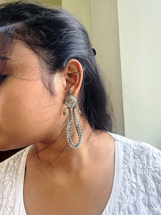 Oxidized Ganesha Spiked-Loop Brass Earrings