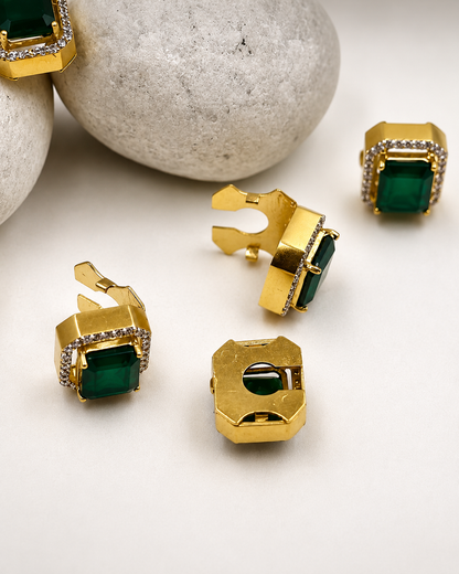 22K Gold Plated Gemstone Shirt Button Covers for Men