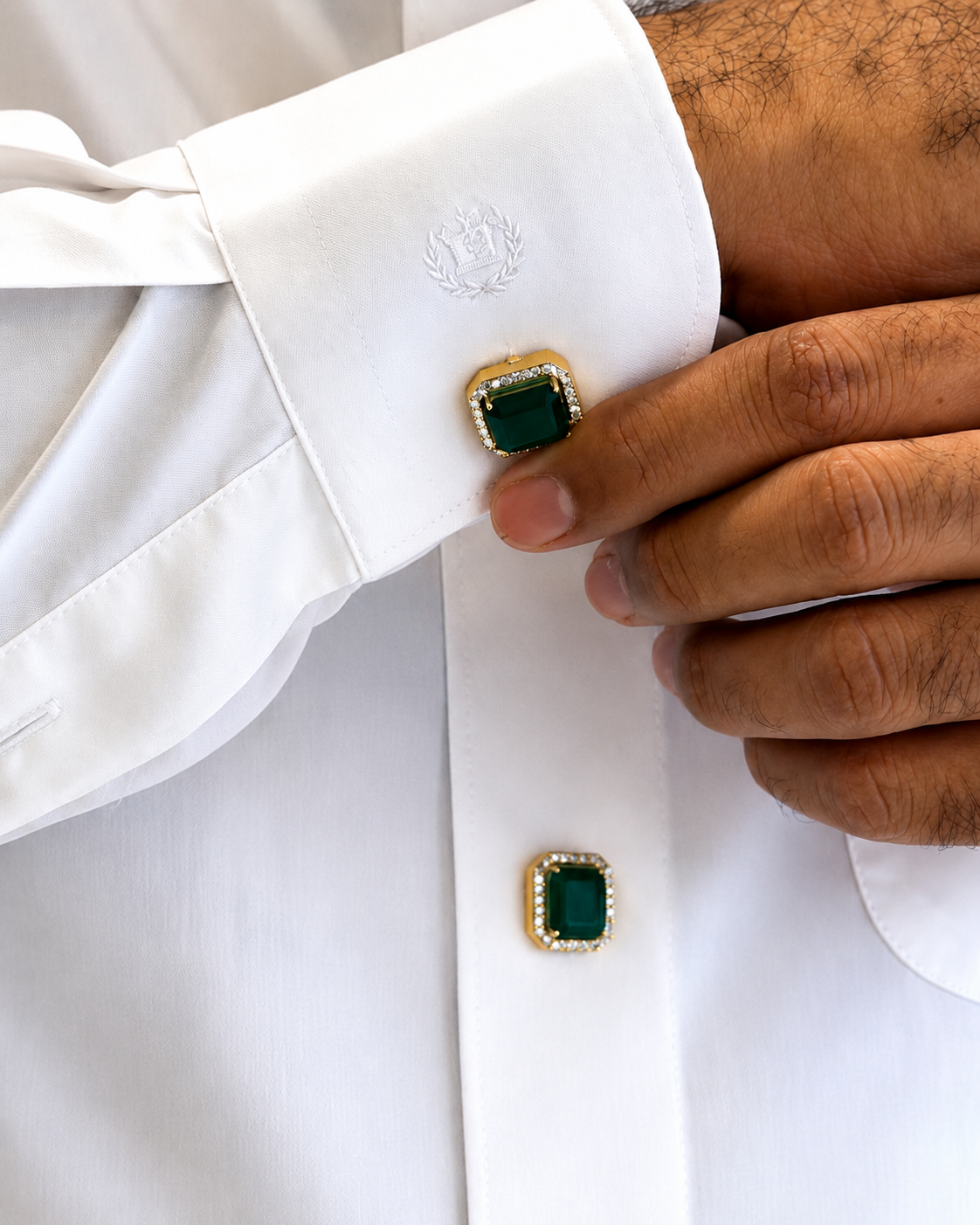 22K Gold Plated Gemstone Shirt Button Covers for Men