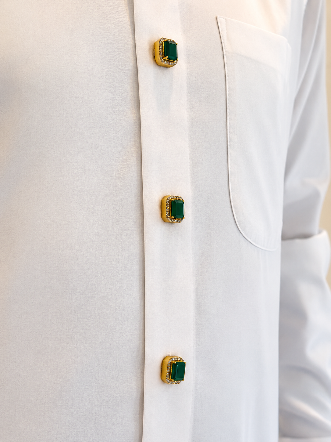 22K Gold Plated Gemstone Shirt Button Covers for Men