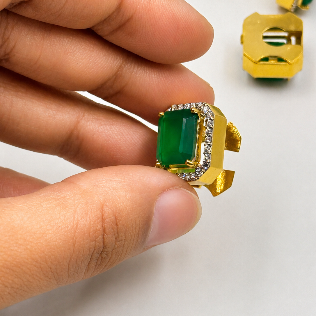 22K Gold Plated Gemstone Shirt Button Covers for Men
