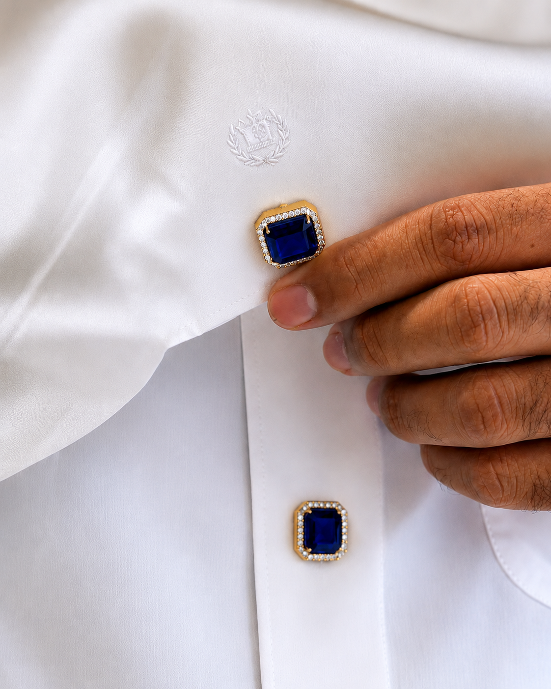 22K Gold Plated Gemstone Shirt Button Covers for Men
