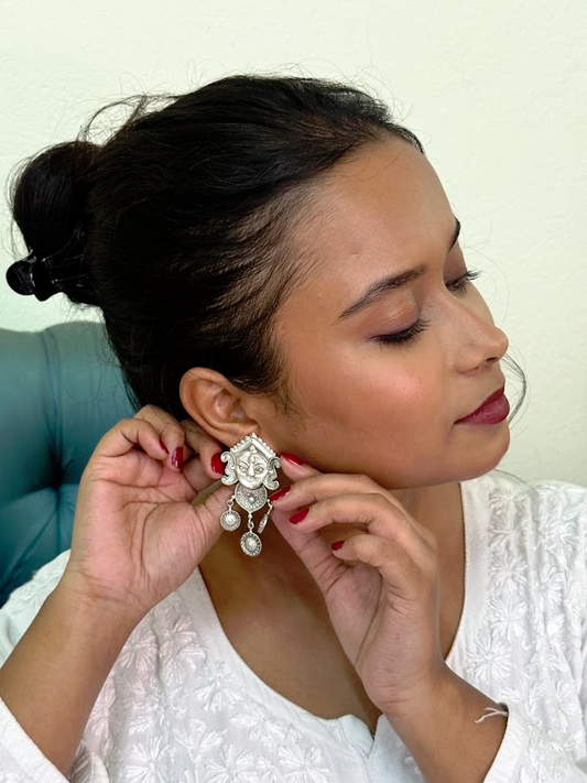 Maa Durga Oxidized Brass Dangle Earrings