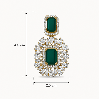 Emerald Green Crystal Halo Stud Earrings Gold Plated