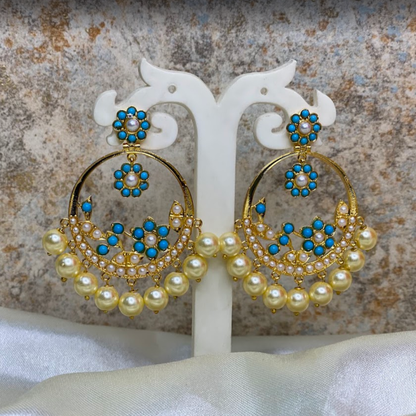 22KT Gold-Plated Turquoise Floral Bali Earrings