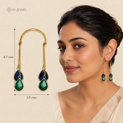 Green & Purple Meena Gold Plated Chain Drop Earrings