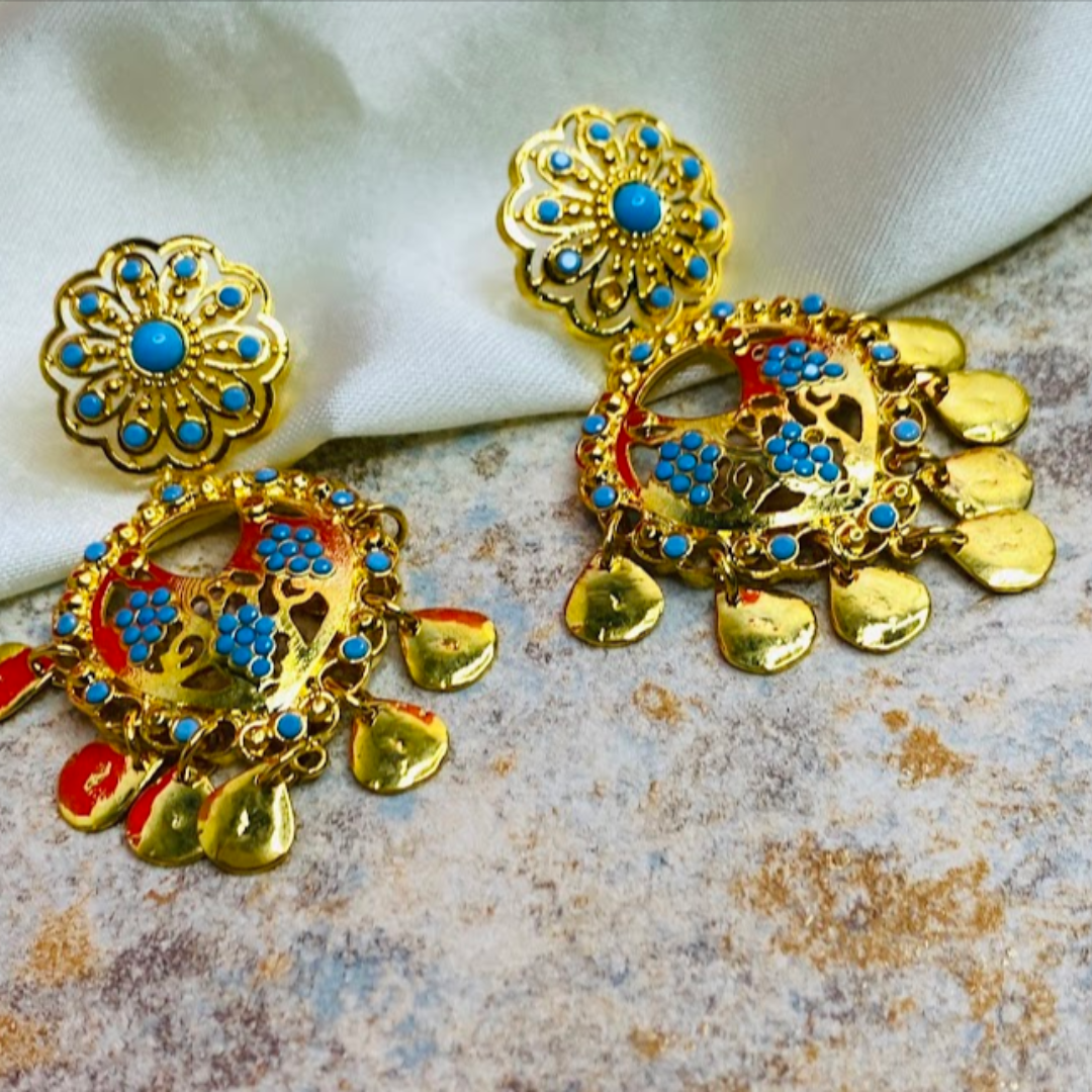 Traditional Firoza Floral Dangle Earrings