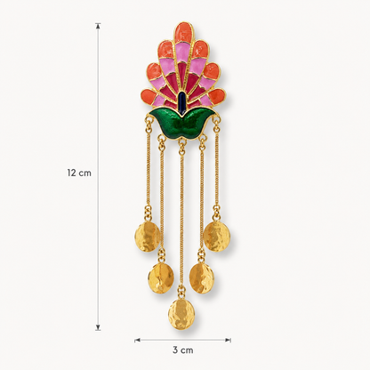 Boho Gold Peacock Coin Dangler Earrings for Festive Glam