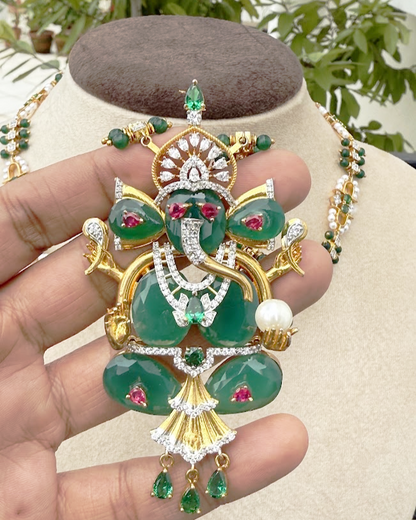 Green Onyx Ganesha Temple Long Necklace