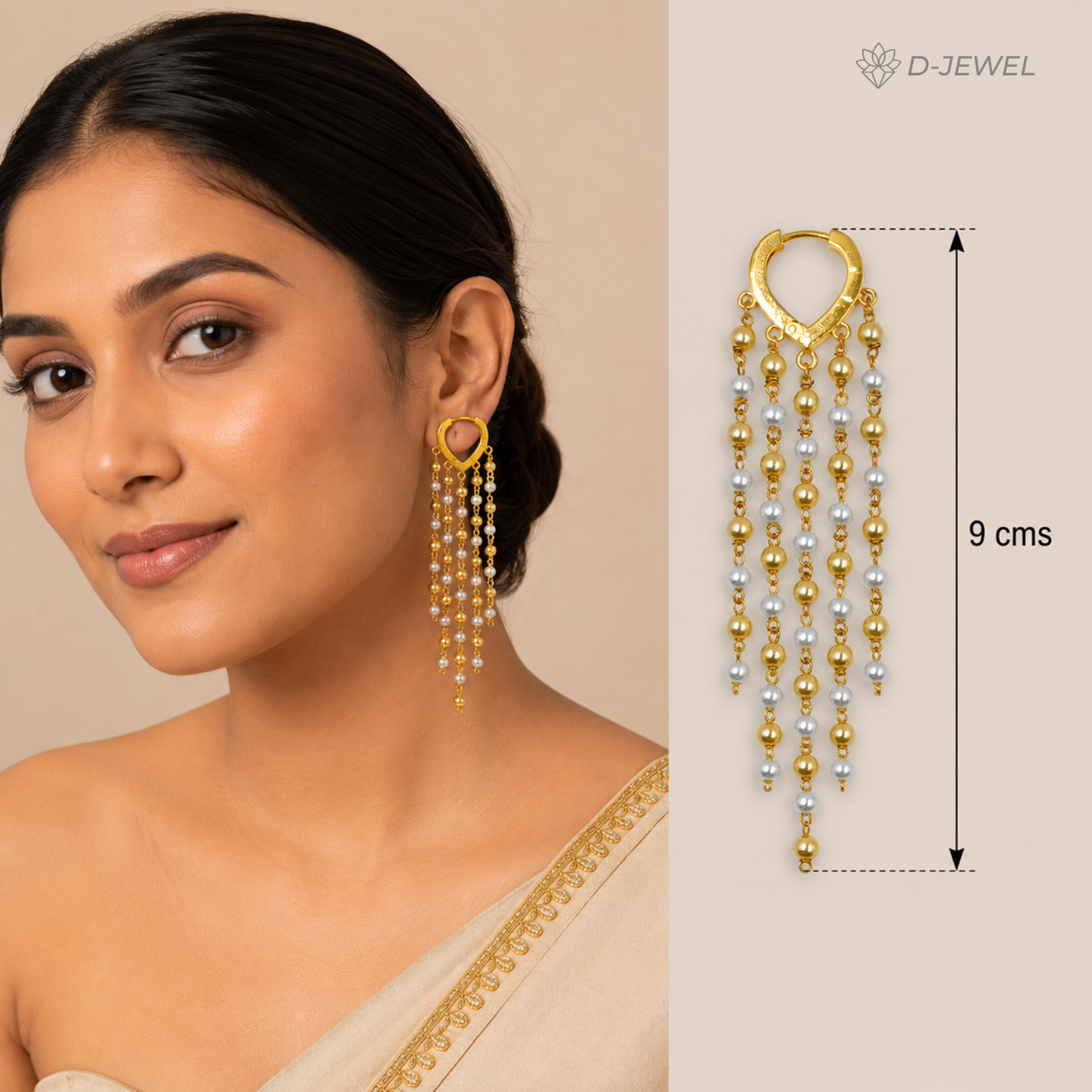 Gold Plated Pearl Tassel Drop Earrings