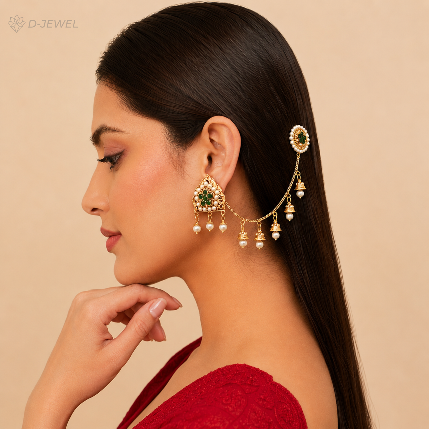 Traditional Pearl Chain Earrings with Taana