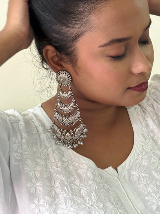 Oxidized Multi-Tier Peacock Chandbali Earrings