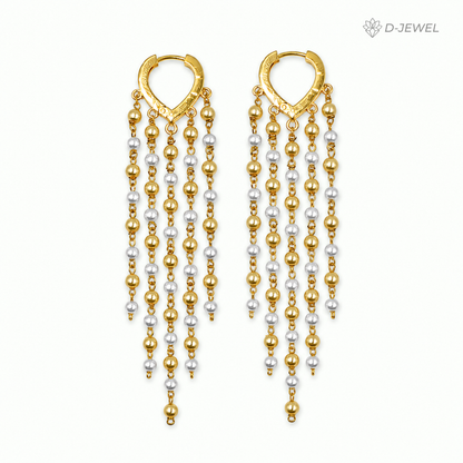 Elegant 22KT Gold-Plated Pearl Tassel Drop Earrings for Her