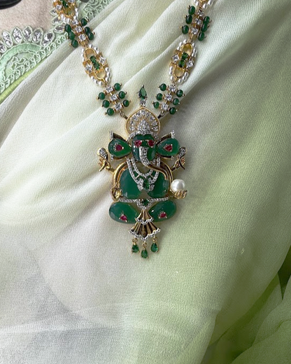 Green Onyx Ganesha Temple Long Necklace